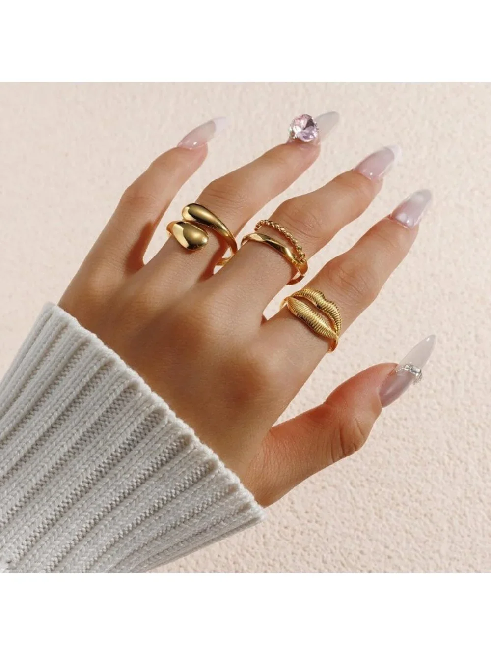 9PCS Gold Stackable Rings Set for Women - Non-Tarnish, Adjustable Chunky Knuckle
